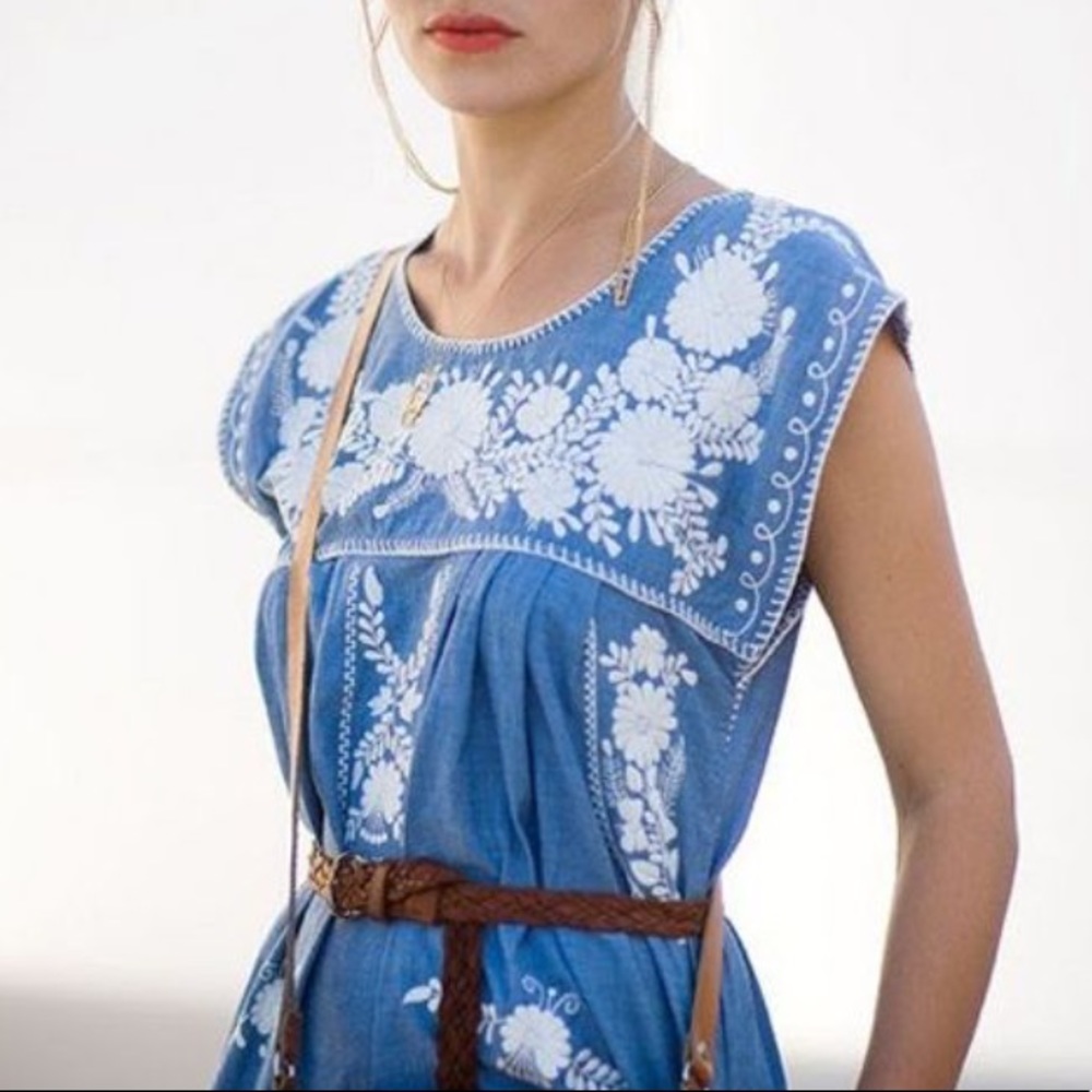Zara Embroidered Chambray Dress